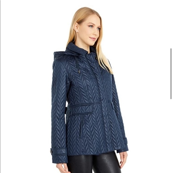 Kate Spade Quilted Herringbone Jacket Navy Blue - Picture 10 of 11